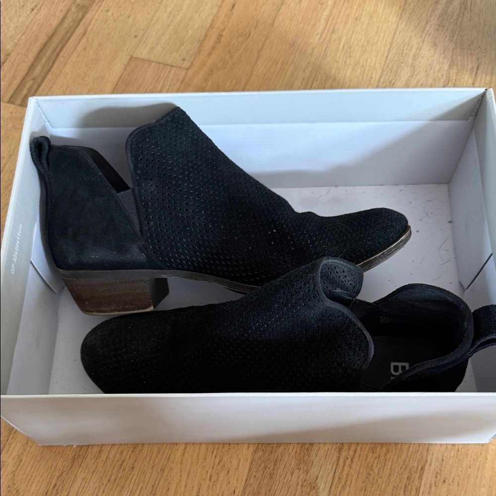 Black Suede Low Heel Ankle Booties - Women
